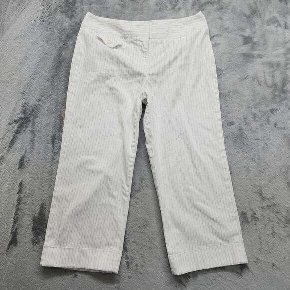 Style&Co Pants Womens 8P PETITE White Striped Mid Rise Cuffed Capri Stretch - Picture 1 of 10